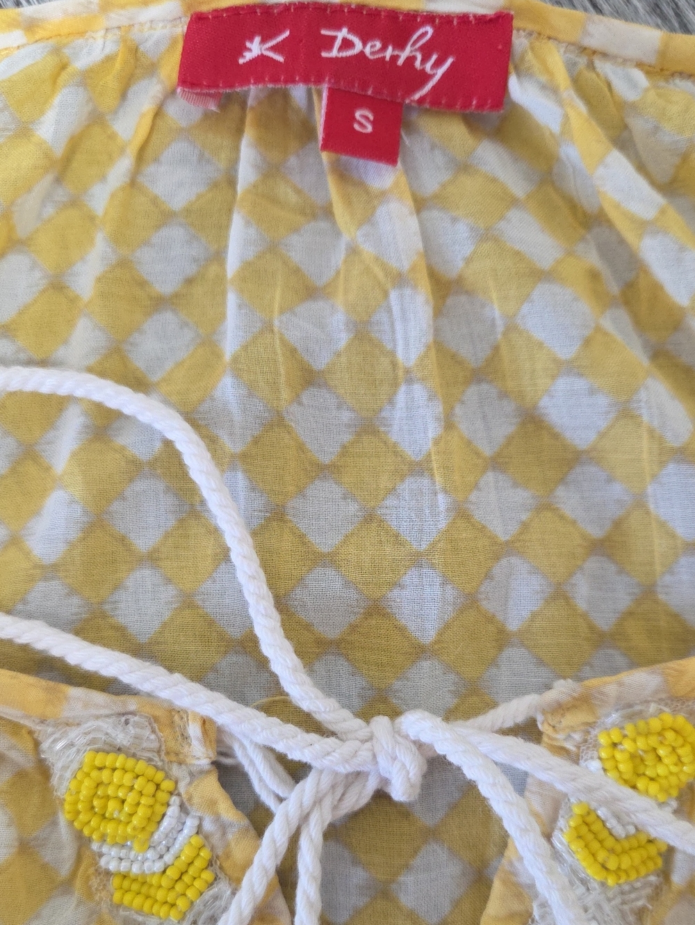 Derhy Beaded Bohemian V-Neck Blouse | Ivory & Mustard - Picture 6 of 9